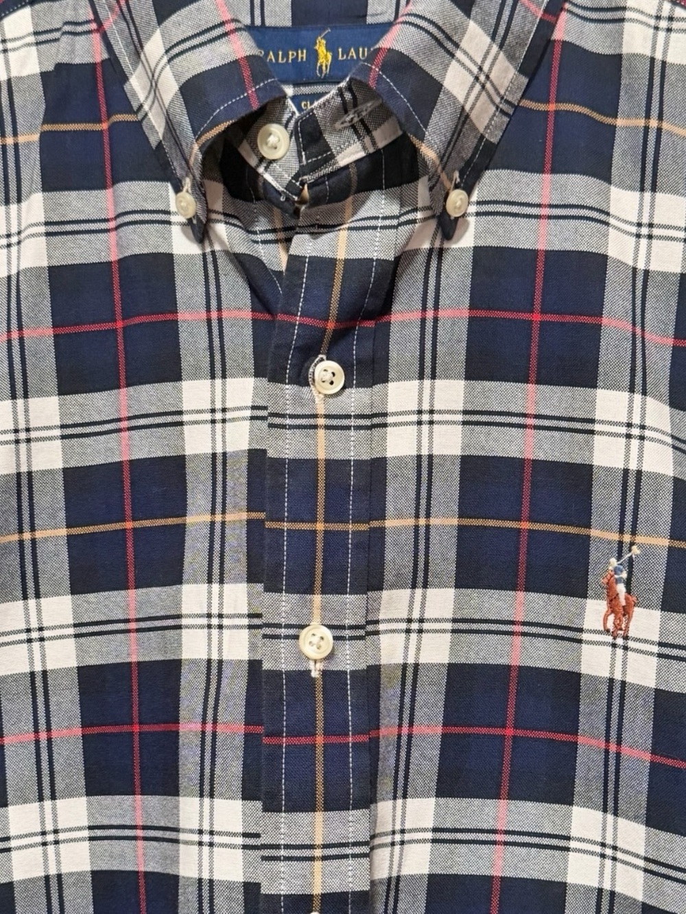 Ralph Lauren Mens M Flesh Little Pony Blue Red Tartan Plaid Button Down Shirt